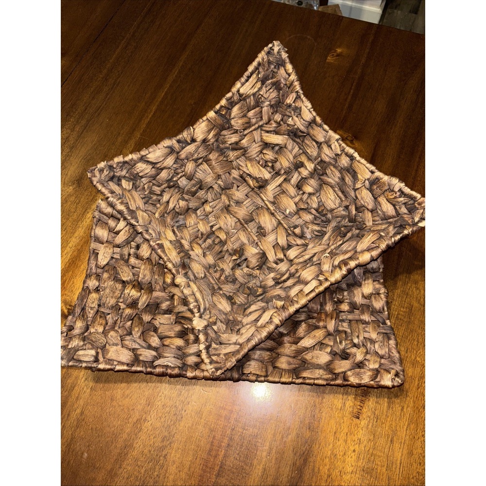 Rectangle‎ Brown Woven Baskets Natural Fibers Set Of Two
